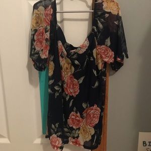 Dillards Navy Floral Mesh Shirt